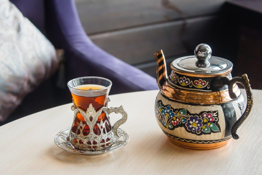 Guests enjoying Turkish tea after Side Turkish Bath before hotel drop-off
