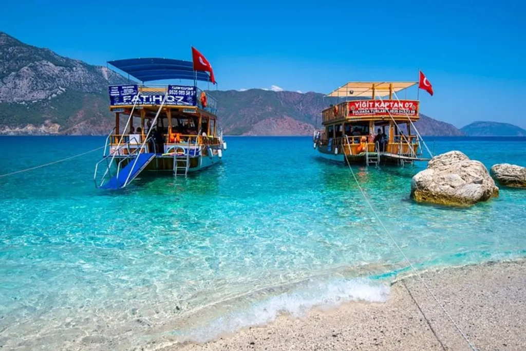 Tourists boarding the yacht at Adrasan Port for the Suluada Island boat trip from Side