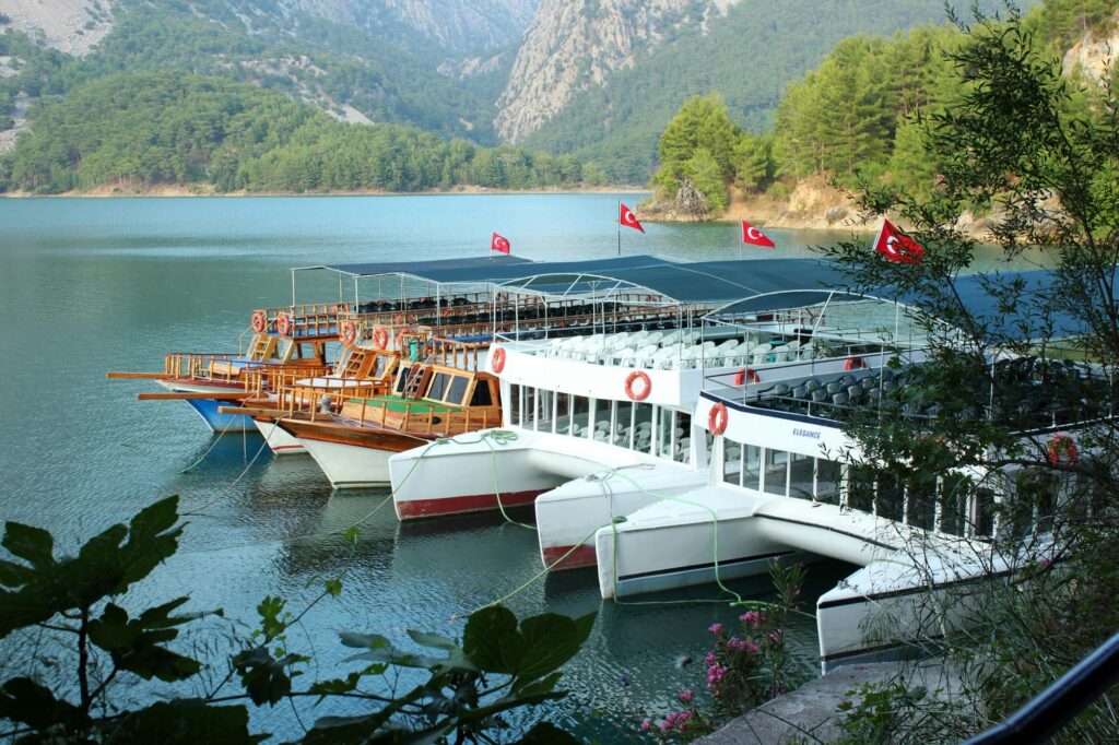 Traditional Turkish lunch buffet served at a lakeside restaurant in Green Canyon
