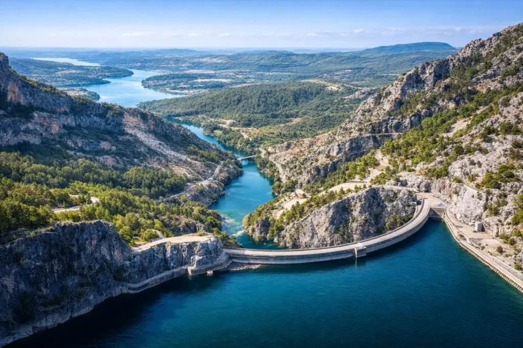 Oymapınar Dam and Green Canyon reservoir from above