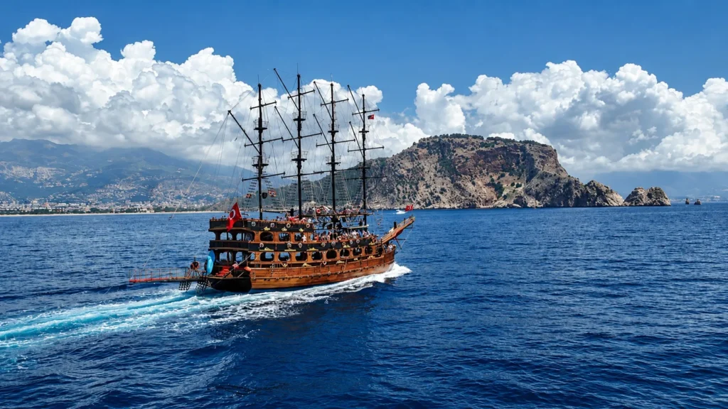 Lunch served on pirate boat at Manavgat River mouth with sea view
