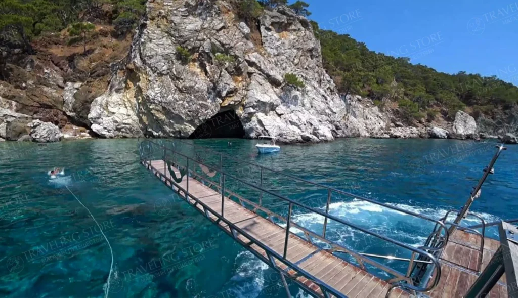 Swimming stop at the famous Love Cave in Akseki Bay during Suluada boat tour