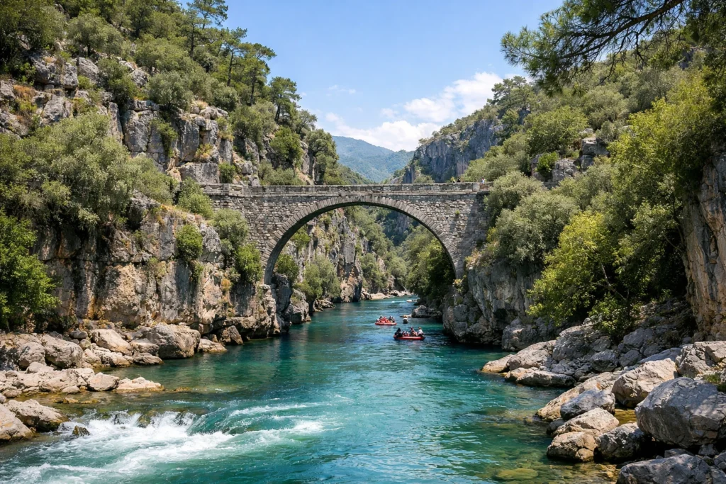 Historic Roman stone arch bridge crossing the Köprüçay River in Köprülü Canyon National Park