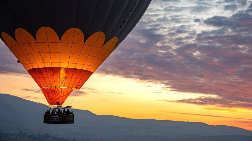 Passengers in the basket during Aspendos hot air balloon tour from Side