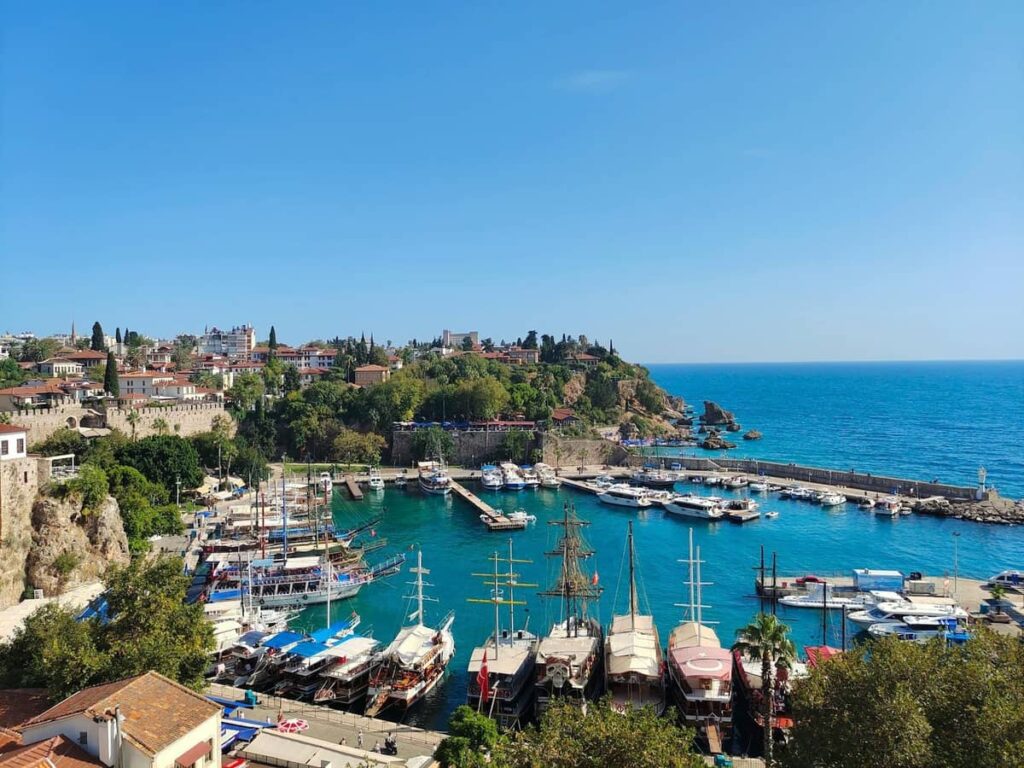Historic Kaleiçi Marina and old harbour with boats in central Antalya