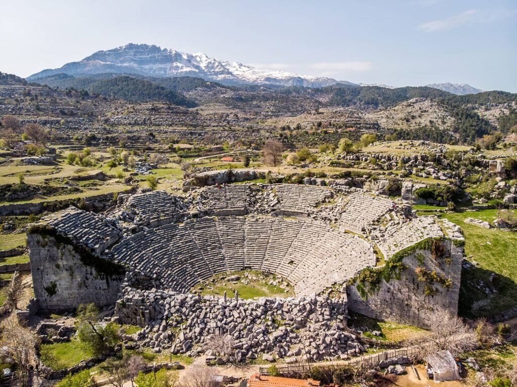 Ancient Roman amphitheater at Selge Ancient City in the Taurus Mountains near Side, Turkey